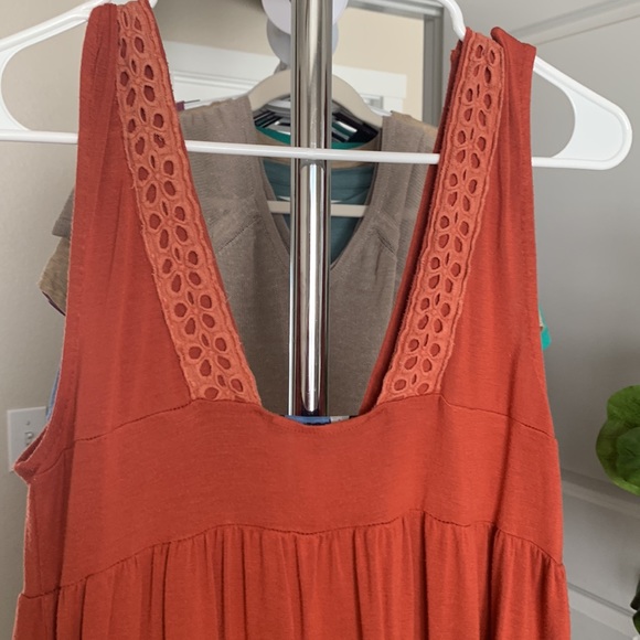 BlueHeaven babydoll rust color mini dress boho beach lace trim size Lg (juniors) - Picture 6 of 7